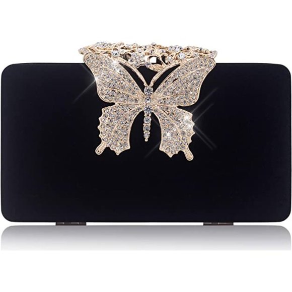 NEW Sparkling Bling Crystal Rhinestone Clutch Butterfly Purse: Silver Go… - Picture 13 of 13
